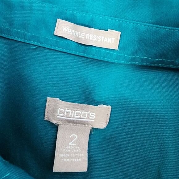 Chico's Womens Top Size 2 Large 12 Green Wrinkle Resistant Button Up Long Sleeve - Picture 7 of 9